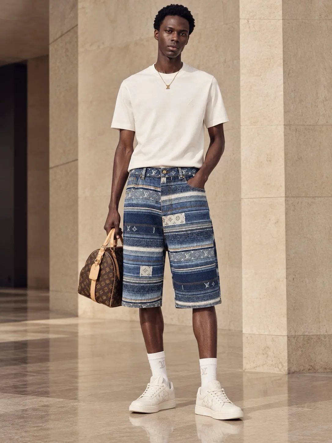 Louis Vuitton/Louis Vuitton presbyopic patchwork striped denim shorts
